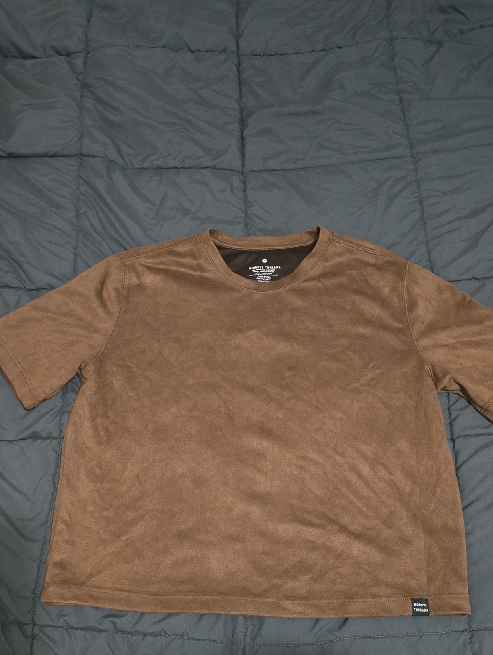 NORMVL THREADS Mens Brown Suede Look Essential Crewneck T-Shirt Medium